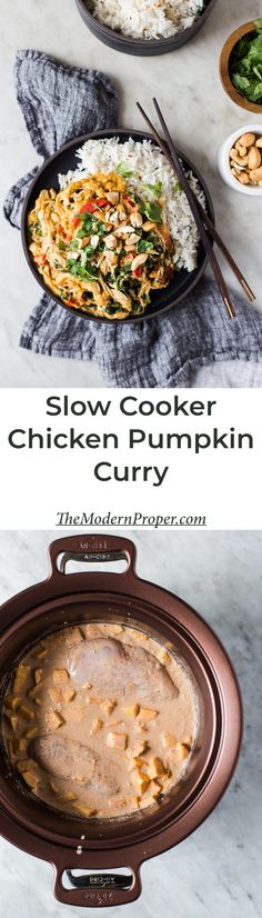 the slow cooker chicken pumpkin curry is ready to be eaten and put in an oven