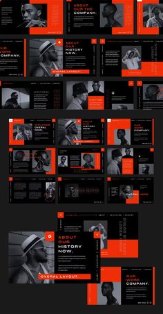 an orange and black presentation board with many different images on the front, back and side