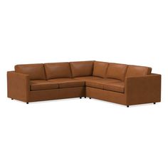 a brown leather sectional couch on a white background