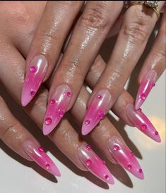 Pink Charm Nails, Ombre Nails Almond, Nail Cool, Charm Nails, Pink Chrome Nails, Pink Ombre Nails, Y2k Nails, Mini Pink, Cuticle Pusher