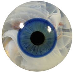 an eyeball with blue and white swirls on it's center, in front of a white background