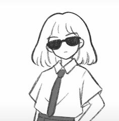 a drawing of a woman wearing sunglasses and a tie with her hands on her hips