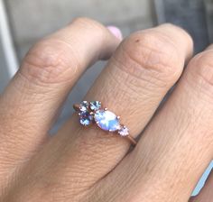 Moonstone Ring Moonstone Engagement Ring Mothers Ring Mom Rose Gold Moonstone Ring, Sapphire Cluster Ring, Sister Rings, Engagement Bride, Ring Moonstone, Ring Sapphire, Buying An Engagement Ring, Bling Wedding, Moonstone Engagement Ring