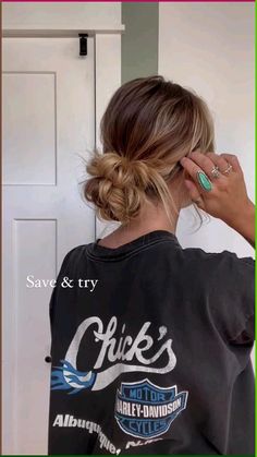 Easy Messy Bun For Medium Hair Wedding, How To Put Up Long Hair Messy Buns, Easy Hairstyles For Updos, Easy And Cute Hair Styles, Different Hair Buns, Messy Low Bun With Claw Clip, Easy Long Updo, Messy Easy Bun, Hair Up For Concert