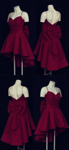 Gowns With Bow, Prom Dresses High Low, Burgundy Prom Dresses, Burgundy Prom, High Low Prom Dresses, Cute Dress Outfits, Burgundy Prom Dress, Pretty Prom Dresses, Bow Back