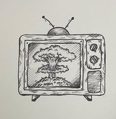 a drawing of a tv with a tree on it