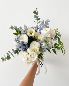 Something Blue Wedding Bouquet, Baby Blue Flower Arrangements, Neutral Bouquet With Pop Of Color, Bridesmaid Bouquet Dusty Blue, Wedding Blue Bouquet, Pale Blue Wedding Flowers, Wedding Flowers Dusty Blue, Dusty Blue And White Bouquet