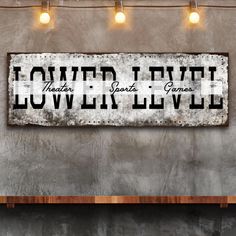 Lower Level Theater Sports Games Basement Bar Sign - Image by Tailored Canvases Basement Sports Bar, Whiskey Bar, Metal Bar Stools, Basic Tools, Square Canvas, Bar Sign, Sports Games