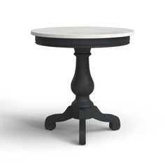 a white table with black legs and a marble top on an isolated surface, viewed from the front