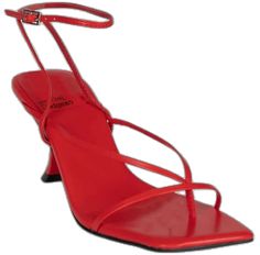 Red Heels With Sculpted Heel And Single Toe Strap, Formal Red Square Toe Sandals, Formal Red Sandals With Square Toe, Red Square Toe Sandals For Formal Occasions, Elegant Red Square Toe Sandals, Red Square Toe Sandals With Padded Heel, Red Sandals With Padded Heel And Square Toe, Spring Heels With Red Sole And Square Toe, Red Leather Sandals With Square Toe