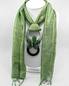 This Listing is for 1 New Handmade Genuine Fine Silk Green Scarf with Decorative Gemstone Pendant. 75" Long =145 cm Pendant Width: 80 mm = 3.15" Natural Dyed Freshwater Pearls and Crystals Makes a great gift for any stylish woman. Your satisfaction is important to me and 100% guaranteed, or your money back! Bid With Confidence. All My Auctions Are Genuine And Exactly As Described Free Shipping and Free Returns in the USA. Make an offer! For other great values see my store here--->eBay Seller: totalheaven:  items on eBay.com Sign up for my email newsletters by adding my eBay Store to your Favorites. Be sure to add me to your favorites list! Auction Terms & Conditions: We expect email communication from the winning bidder within 72 hours. USA resident free 1st class shipping and handling. In Scarf Wearing Styles, Green Silk Scarf, Scarf Knots, Ways To Wear A Scarf, Diy Jewelry Inspiration, How To Wear A Scarf, Diy Scarf, Scarf Necklace, Green Scarf