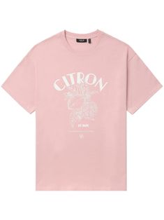 light pink cotton jersey texture crew neck short sleeves graphic print to the front straight hem Pink Graphic Tee With Front Print, Pink Relaxed Fit T-shirt With Logo Print, Pink Short Sleeve T-shirt With Front Print, Pink Cotton T-shirt With Graphic Print, Spring Pink T-shirt With Logo Print, Pink Graphic Print T-shirt With Crew Neck, Pink T-shirt With Logo Print For Spring, Pink Relaxed Fit T-shirt With Text Print, Balenciaga Speed