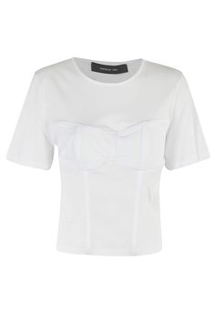 T-Shirt - Federica Tosi - White color - Crew neck - Short sleeve - Front batten insert - Regular fit Fitted Tan T-shirt For Spring, Fitted Tan Tops For Summer, Fitted Tan Short Sleeve T-shirt, Fitted Tan T-shirt With Short Sleeves, Pleats Please Issey Miyake, Prada Leather, Zimmermann Dress, Jeans Jumpsuit, Card Holder Leather