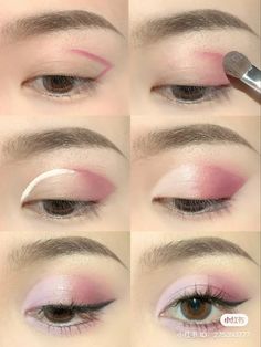 Asian Pink Eye Makeup, White Pink Makeup Looks, Eyeshadow For Pink Outfit, Pink Korean Makeup Look, Cute Beach Makeup, Eye Makeup Inspo Aesthetic, Strawberry Milk Makeup Look, Pink Eyeshadow Tutorial Step By Step, Pink Makeup Asian