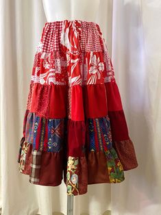 a red and white skirt on a mannequin