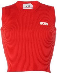 Fitted Crew Neck Tank Top With Logo Print, Red Sleeveless Elastane Top, Red Elastane Sleeveless Top, Sporty Fitted Crew Neck Vest, Casual Fitted Tops With Logo Detail, Fitted Crew Neck Top With Embroidered Logo, Fitted Cotton Tops With Logo, Sporty Fitted Tops With Logo, Fitted Sporty Tops With Logo