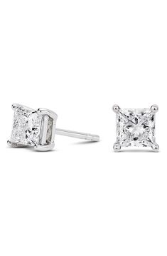 Brilliant lab-grown diamonds are prong set in 14-karat gold in these princess-cut stud earrings that'll lend timeless shine to any ensemble. 1/4" square   Total lab-grown-diamond weight: 2.0ct.   Color: G–J   Clarity: VS   14k gold/lab-grown diamond   Imported   >Diamond Guide Vvs Clarity Princess Cut Diamond Earrings For Formal, Vvs Clarity Princess Cut Diamond Earrings For Formal Occasions, Classic Princess Cut Diamond Earrings In Sterling Silver, Fine Jewelry Princess Cut Diamond Earrings With Accents, Luxury White Gold Princess Cut Diamond Earrings, Diamond White Square Cut Brilliant Earrings, Luxury Princess Cut White Gold Diamond Earrings, Princess Cut Diamond Earrings With Accents In White Gold, Princess Cut Vvs Clarity Diamond Earrings For Formal Occasions