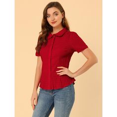 With a collared neckline, this fitted blouse feels perfectly retro when styled with high-waisted jeans or a mini skirt. These are great for business wear but also for a soft feminine style and look. The solid pattern of this shirt looks soft and comfortable to wear. Easy to stand out from the crowds! Add a touch of elegant, feminine style to your wardrobe with this beautiful soft blouse. Soft Feminine Style, Fitted Blouse, Elegant Feminine, Soft Feminine, Business Wear, Button Down Blouse, Pan Collar, Chic Woman, Womens Clothing Sizes