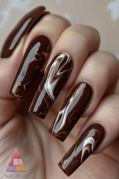 Brown Marble Nails Almond, Brown Coffin Nail Ideas, Brown And Purple Nails, Brown And Cream Nails, Brown Nails Acrylic, Chocolate Nails, Brown Acrylic Nails, Brown Nails Design, Everyday Glam