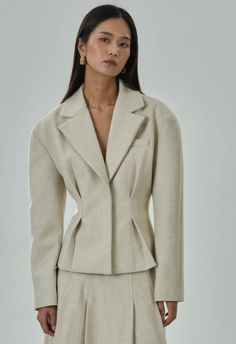 Emmeline Blazer In Ivory – The NKC Store Luxury Chic Cotton Blazer, Luxury Cotton Blazer For Formal Occasions, Luxury Notched Blazer, Suit Upcycling, Womens Tailoring, Estilo Kardashian, Fashion Design Portfolio, Framed Wallpaper, Woman Suit Fashion