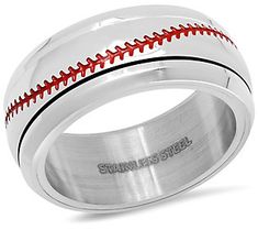 Is the man in your life a baseball fan? With red stitching, this stainless steel band ring is a home run! From Steel by Design® Jewelry. Baseball Jewelry, Baseball Stitching, Me And Bae, Home Run, Baseball Fan, Design Jewelry, Stainless Steel Band, Band Ring, Band Rings