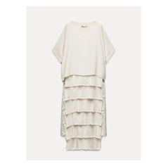 ZARA WOMAN COLLECTIONMidi dress made of cotton and viscose. Round neck and short sleeves. Ruffled frayed hem. Ireland Dress, Ruffled Dress, Zara Woman, Blazer Dress, Trouser Jeans, Zara Women, Leather Coat, Ruffle Trim, Ruffle Dress