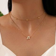 Layered Music Note Necklace Set Dainty Music Note On One. They Can Be Worn Together Or Separate. Simple And Elegant. Copper Alloy Music Necklaces, Microphone Necklace, Music Pendant, Music Themed Jewelry, Milo Murphy, Music Note Jewelry, Treble Clef Necklace, Pc Music, Music Note Necklace