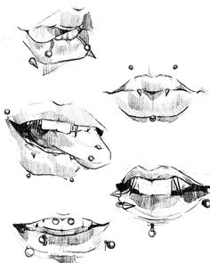 four different types of lips drawn in black and white