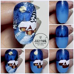 Christmas Village Nails, Nail Noel Christmas, Noel Nail, Summer Art Ideas, Nailart Christmas, Beginner Nail Designs, Patriotic Nail, Nail Noel