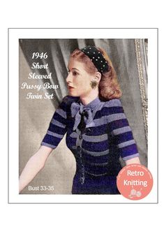 1940s Striped Pussy Bow Twin Set PDF Knitting Pattern | Etsy Vintage Knitting Patterns, Pdf Knitting Pattern, Crochet Inspiration, Twin Set, Vintage Knitting, Vintage Pattern, Pdf Sewing Patterns, Stripe Sweater, Knitting Pattern