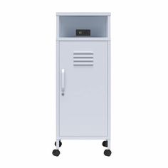 The Novogratz Cache Metal Locker-Style Rolling Cart is a versatile and multi-functional storage solution that combines style with practicality. Crafted from powder-coated steel, it boasts a retro locker design with ventilation--ideal for organizing your office, craft room, garage, laundry area, dorm room or vanity. Lock away valuables using the included keys and roll it effortlessly on locking casters. Plus, it features an integrated plug port and two USB-A ports for charging devices. Whether you need to store office supplies, secure personal items or create a compact workstation, the Cache Rolling Cart has you covered. Choose from a variety of colors to match your decor. Assembly is required upon delivery, but don't worry--it's straightforward, We recommend having two adults for the task. Garage Laundry Area, Craft Room Garage, Locker Designs, Garage Laundry, Bbq Cover, Pressure Washer Accessories, Metal Lockers, Multifunctional Storage, Mobile Storage