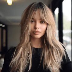 Long Bangs Fringe, Long Fringe Haircut Straight, Long Shag Hair With Curtain Bangs, Long Hair With Long Fringe, Long Hair Current Bangs, Medium Lenght Hair With Long Layers And Curtain Bangs, Curtain Bangs Full Fringe, Modern Shag Haircuts Long Curtain Bangs, Full Curtain Bangs Long Hair