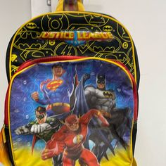 Justice League Backpack Multicolor School Bag With Character Print, Red Backpack For School Events, Multicolor Character Print Bags For Back To School, Red Backpack For School Events At Year End, Character Print Backpack For School, Red Backpack For End Of School Year Events, Red Backpack For End-of-school-year Events, Back To School Multicolor Character Print Bags, Back To School Multicolor Bags With Character Print