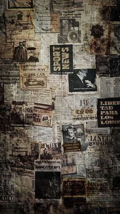 an old newspaper wallpaper with many different types of newspapers all over the place and on it's sides