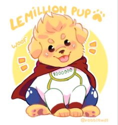 a drawing of a dog with a scarf around its neck and the words lemon pup's on it