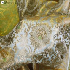 Indian Gold Brocade Fabric Wedding Dress Banarasi Blended Sewing Silk Pistachio Lengha DIY Crafting Cushion Covers Table Runners Home Decor Pistachio Lengha, Diwali Wedding Embroidered Fabric In Pista Green, Diwali Wedding Pista Green Embroidered Fabric, Green Anarkali Embroidered Fabric For Wedding, Elegant Green Brocade Dupatta, Green Brocade Embroidered Fabric With Zari Work, Green Banarasi Silk Embroidered Fabric For Wedding, Green Brocade Fabric With Zari Embroidery, Gold Banarasi Silk Embroidered Fabric For Wedding