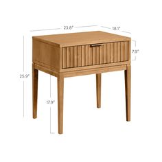 the side table is shown with measurements for each drawer and one drawer on it's sides