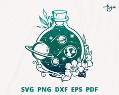 the svg png dxf eps file has an image of planets in a bottle