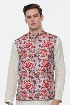 Shop for Mayank Modi - Men Pink Linen Printed Nehru Jacket for Men Online at Aza Fashions Mens Tunic, Nehru Jacket For Men, Formal Pant, Nehru Jacket, Nehru Jackets, Pink Linen, Jacket For Men, Kurta Set, Printed Linen