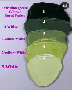 four different shades of green, yellow, and white are shown in this chart for each color