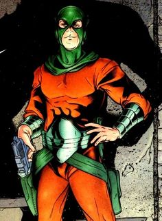 a man in an orange and green costume