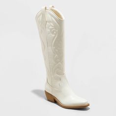 Women's Kenzi Western Boots with Memory Foam Insole - Wild Fable™ Ivory 8 Cream Boots For Western-themed Spring Events, Cream Boots For Spring Western-themed Events, Concert Ootd, Western Dress With Boots, Beach Socks, White Cowboy Boots, Western Ankle Boots, Cowboy Christmas, Leather Western Boots