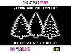 christmas tree silhouettes are shown in the shape of three trees, one is black and white