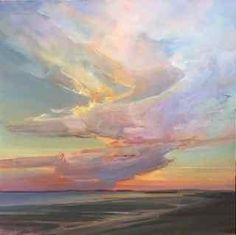 an oil painting of clouds over the ocean