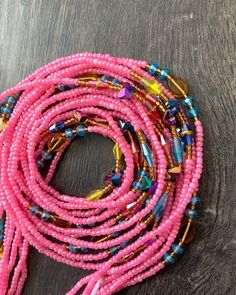 These beads come in TIE ON only, they are 45"- 50" long and self adjustable based on your waist size. ★ Please note, the Bead option you pick is exactly what you'll receive. ★ The listed prices are for one strand each. For multiple strands you'll have to indicate from the quantity section in your cart. Uses of Waist beads ★ Cultural and Spiritual Reasons ★Waist beads as ornaments as well as for symbolic adornment, ★ which serves as a sign of wealth, femininity or aristocracy, as well as spiritua Pink Waist Beads With 108 Beads As A Gift, Hand-strung Beaded Necklaces For Party With Round Beads, Hand-strung Beaded Necklaces With Round Beads For Party, Adjustable Waist Beads With Large Beads As Gift, Hand-strung Beaded Necklace For Party With Round Beads, Adjustable Faceted Beads Waist Beads For Festival, Adjustable Large Bead Waist Beads For Beach, Adjustable Faceted Waist Beads For Festivals, Bohemian Pink Waist Beads As Gift