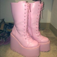 Yru Baby Pink Lace Up Boots - Size 8 Women’s Sold Out On Website - $130 Originally Brand New - Only Tried On Once For Pics 10/10 Condition 6inch Heel 2 3/4 Front Platform Thick Woven Laces Pink Pu Material Eva Platform With Pink Pu Wrap Pink Fitted High Ankle Platform Boots, Spring Synthetic Platform Boots With Round Toe, Casual Pink High Heel Platform Boots, Platform Boots For Spring Streetwear, Pink Fitted Faux Leather Boots, Fitted Platform Boots For Spring, Pink High Ankle Synthetic Boots, Pink Trendy Platform Boots With Round Toe, Pink High Ankle Summer Boots