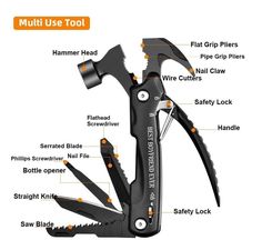 the parts of a multi - tool are labeled in an image with their corresponding features