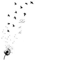 a dandelion blowing in the wind with birds flying around it on a white background