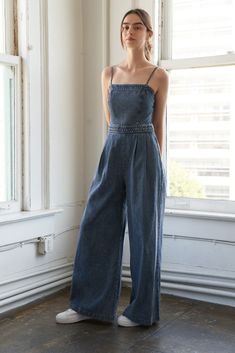 An acid washed jumpsuit featuring straight neckline, adjustable straps, braided waist band, front pleats, side pockets, wide leg and back zipper closure Details: Self : 90% Cotton 10% Polyester Size & Fit - Model is 5`9" And Wearing Size Small- Measurements Taken From Size Small- Approx. Length: 58" Summer Wide Leg Washed Denim Jumpsuit, Summer Washed Wide-leg Denim Jumpsuit, Wide Leg Washed Denim Jumpsuit For Summer, Jumpsuits Outfit, Classic Essence, Stolen Glances, Jean Jumper, Straps Jumpsuit, Baddie Fits