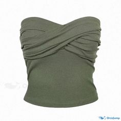 Orcajump - Sexy Short Wrap Bustier with Layered Ruched Detail Fitted Ruched Bandeau Crop Top, Fitted Ruched Crop Top, Fitted Ruched Strapless Crop Top, Stretch Bandage Bandeau Top, Fitted Ruched Crop Tank Top, Fitted Bandage Bandeau Crop Top, Chic Bandeau Bandage Top, Chic Bandeau Top With Bandage Details, Green Ruched Top For Night Out